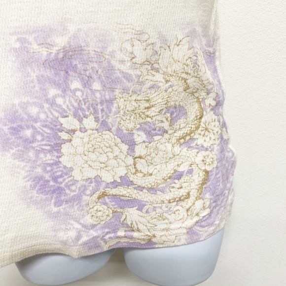 Lucky Tees Womens Cream Purple Lace Accent Dragon Lotus Flower Print Tank Size M - Picture 4 of 12